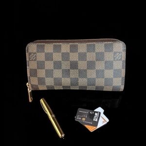 Louis Vuitton Damier Ebene Zippy Wallet Brown Canvas Zip Around Classic LV
